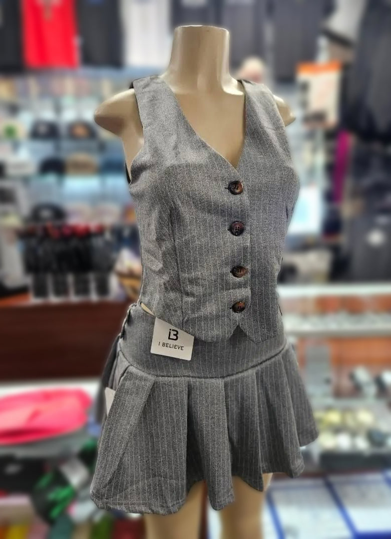 Pinstripe Vest & Skirt Set