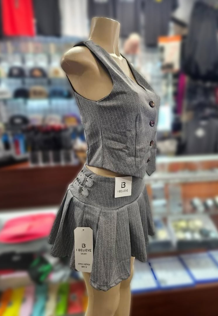 Pinstripe Vest & Skirt Set