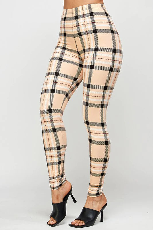 Tan plaid leggings discount