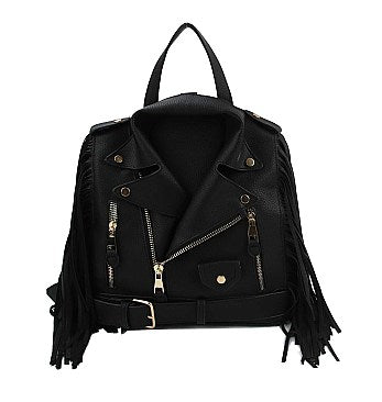 Jacket Design Fringed Backpack (Black)