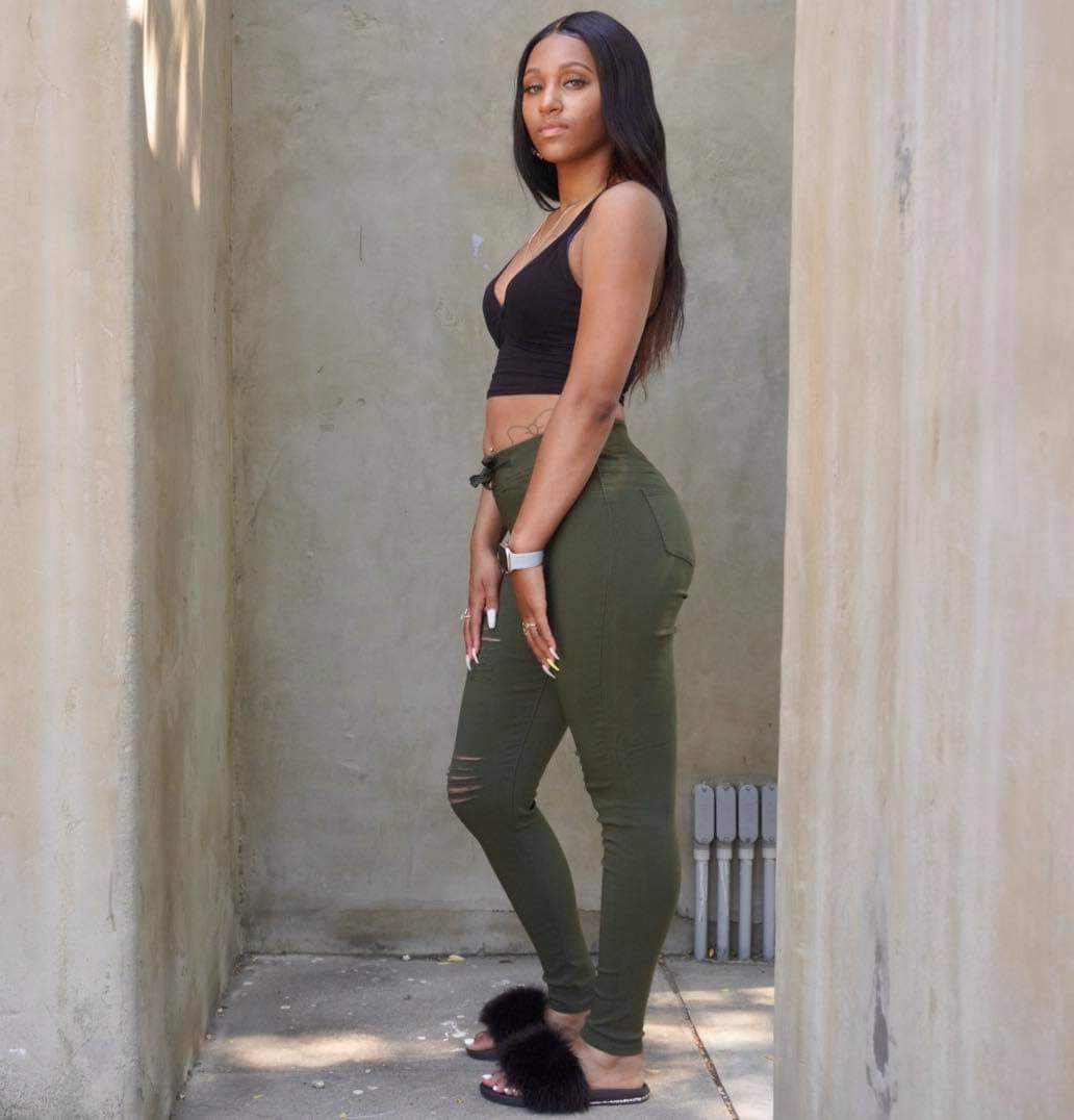 Olive Drawstring Ripped Jean