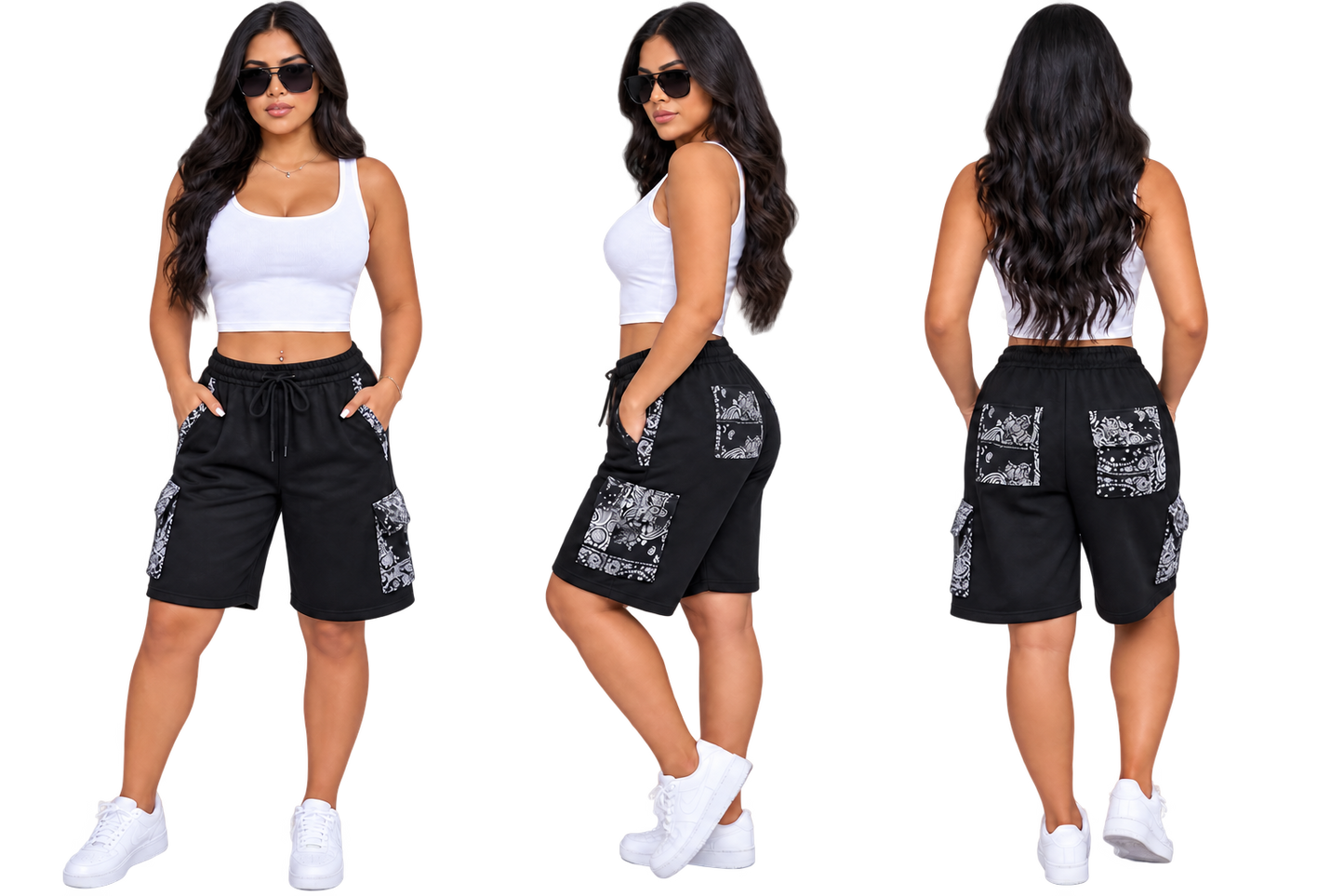 Paisley Cargo Shorts (Black)