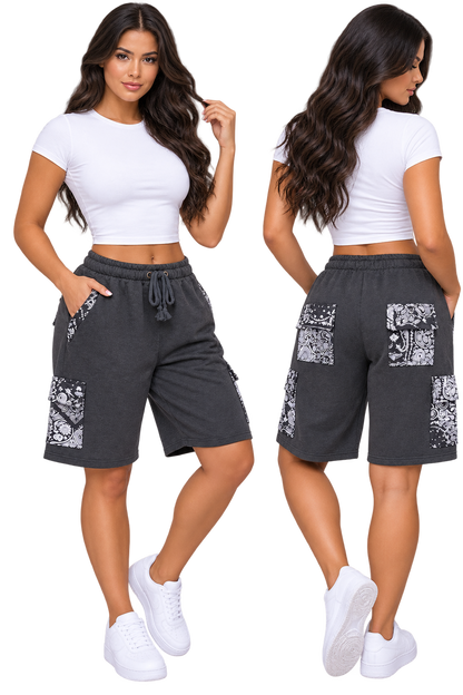 Paisley Cargo Shorts (Charcoal)