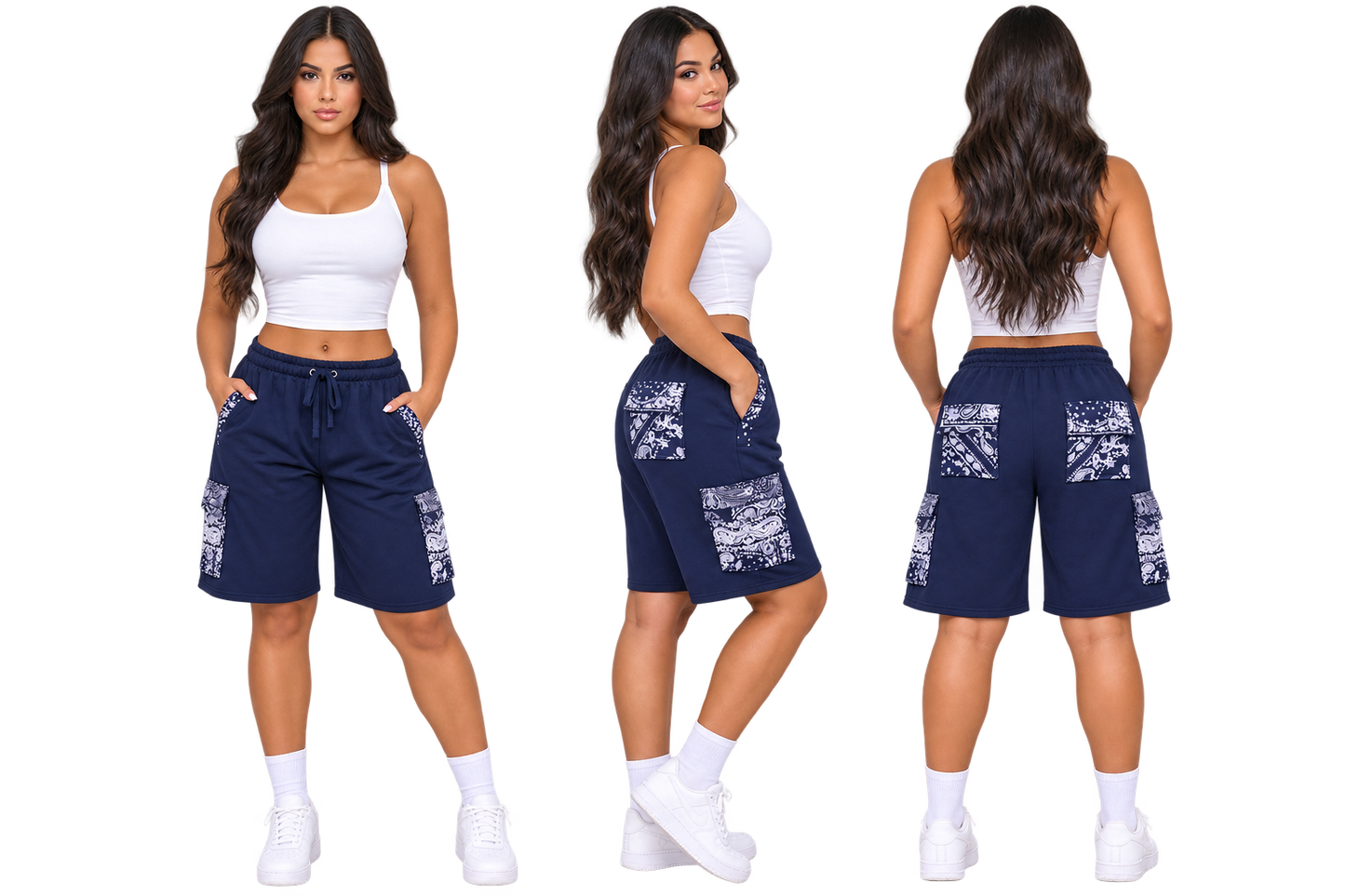Paisley Cargo Shorts (Navy)