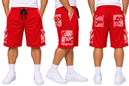 Paisley Cargo Shorts (Red)