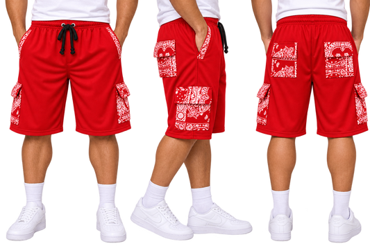 Paisley Cargo Shorts (Red)