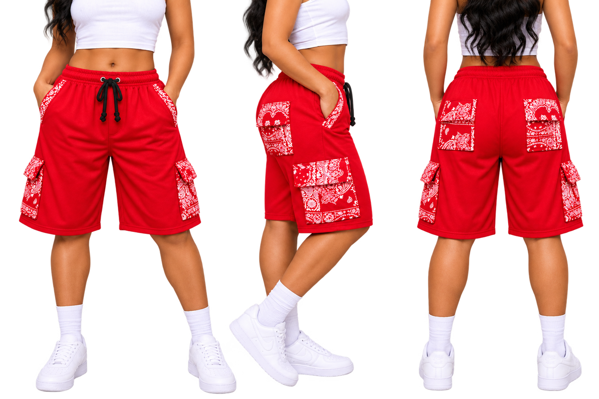 Paisley Cargo Shorts (Red)