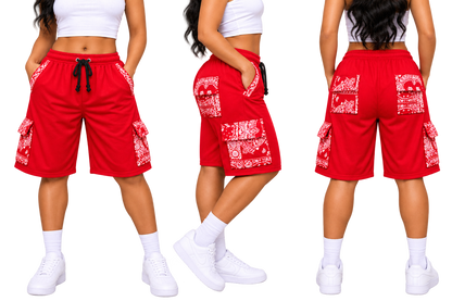 Paisley Cargo Shorts (Red)