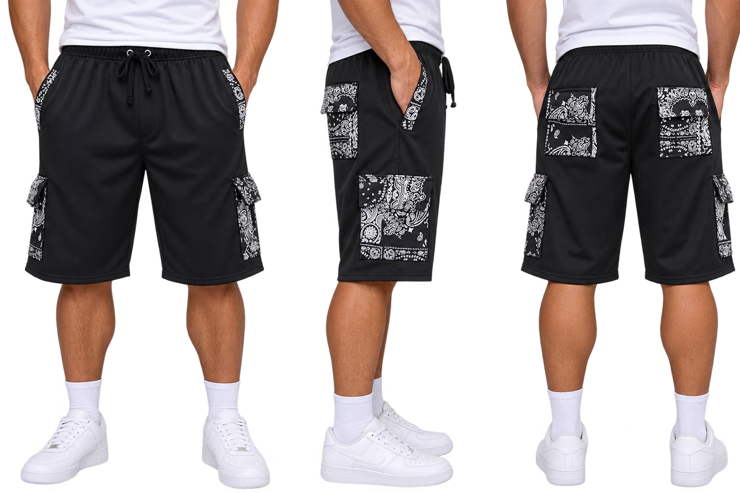 Paisley Cargo Shorts (Black)