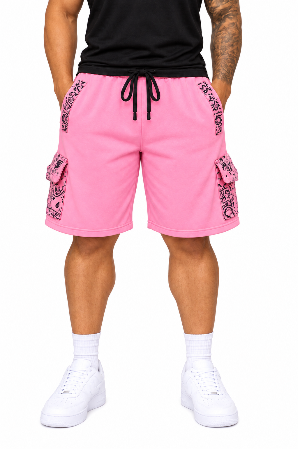 Paisley Cargo Shorts (Pink/Black)