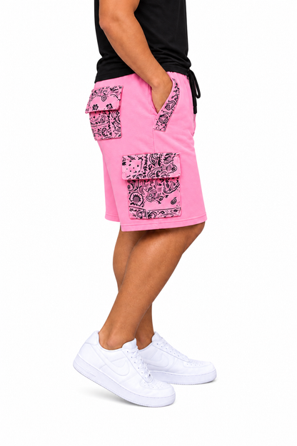 Paisley Cargo Shorts (Pink/Black)