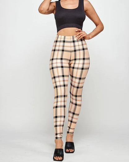 Beige Plaid Legging