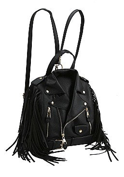 Jacket Design Fringed Backpack (Black)